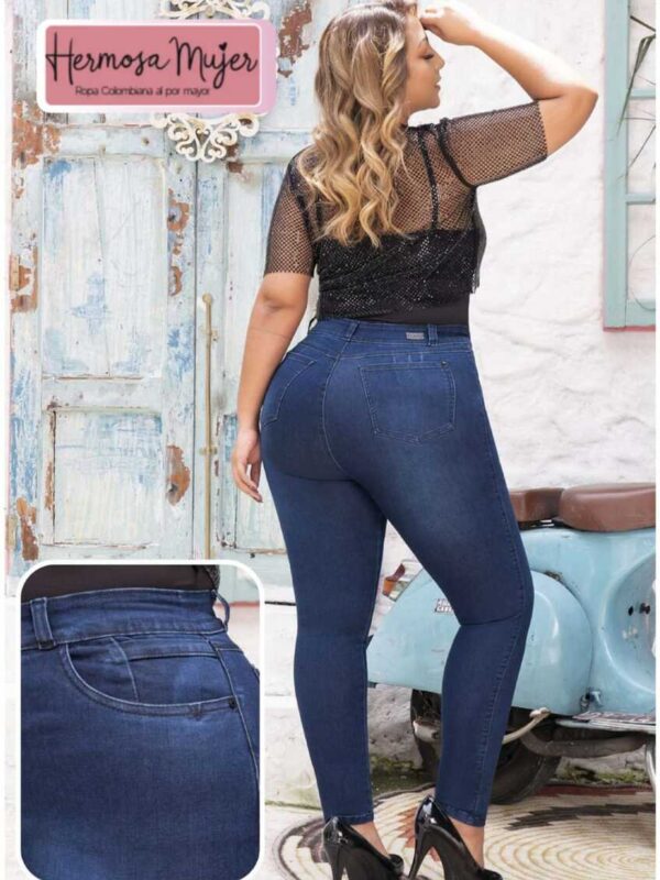 Jean push up azul oscuro control de abdomen para mujer
