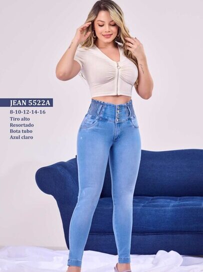 Jean en tubo push up para mujer con el tiro alto y en mezclilla