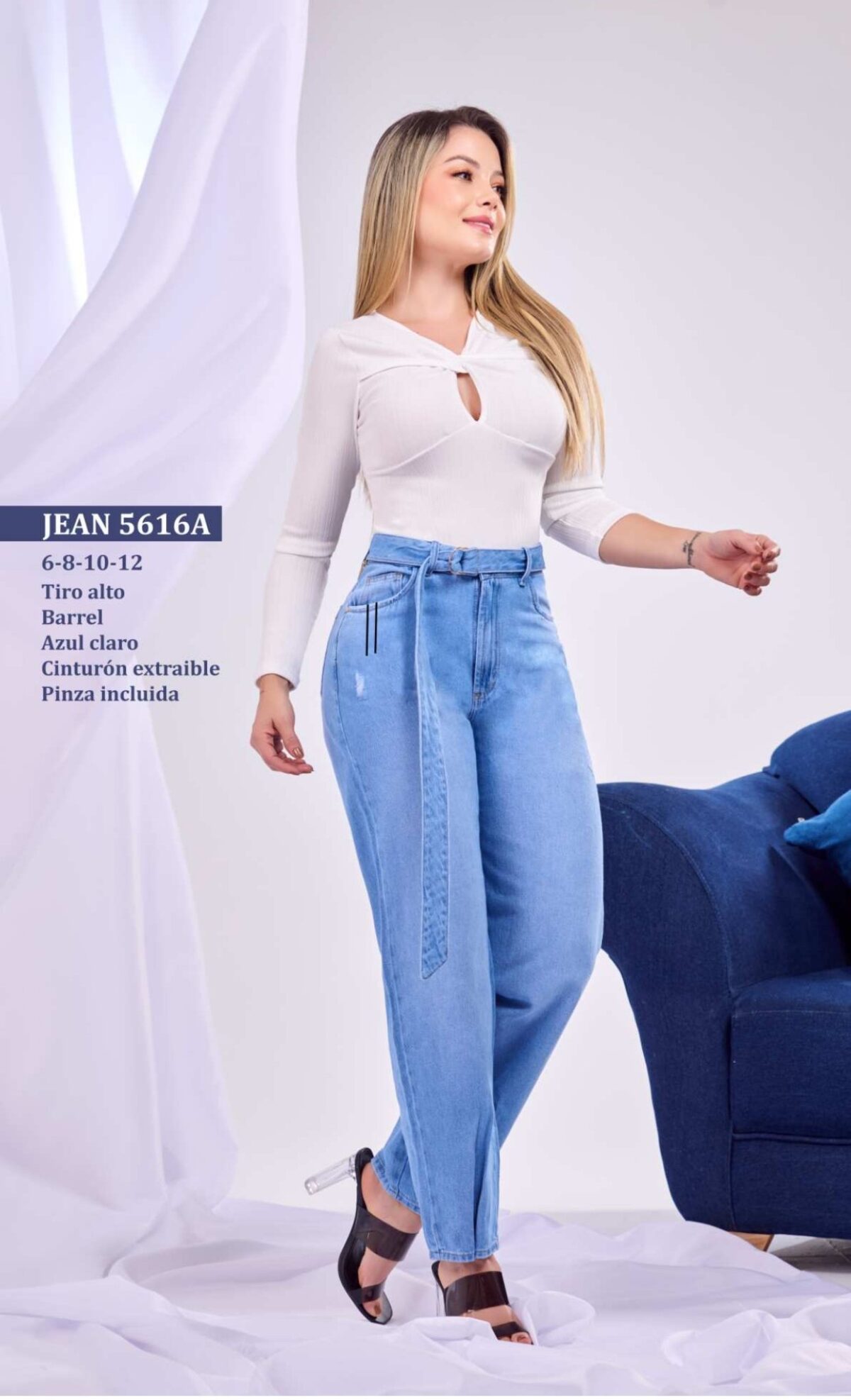 Jean push up recto casual con tiras para mujer