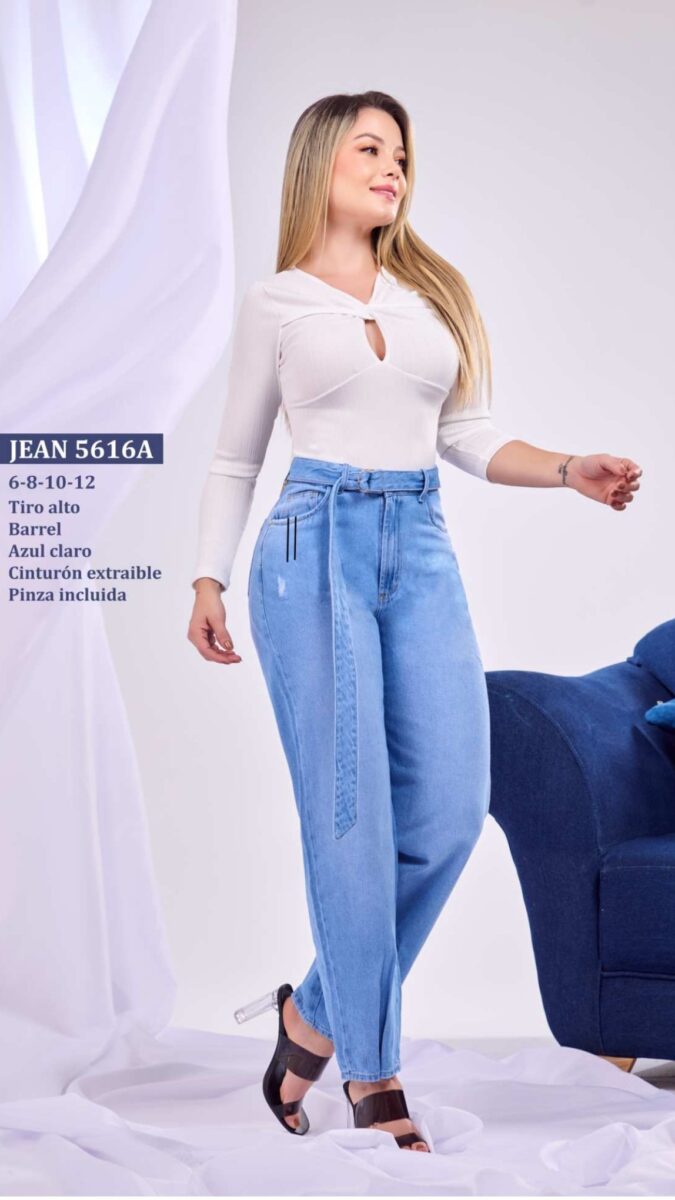 Jean push up recto casual con tiras para mujer