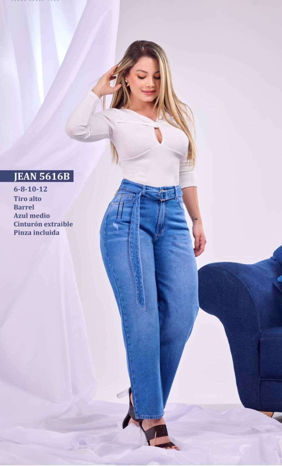 Jean push up recto casual con tiras para mujer - Image 3