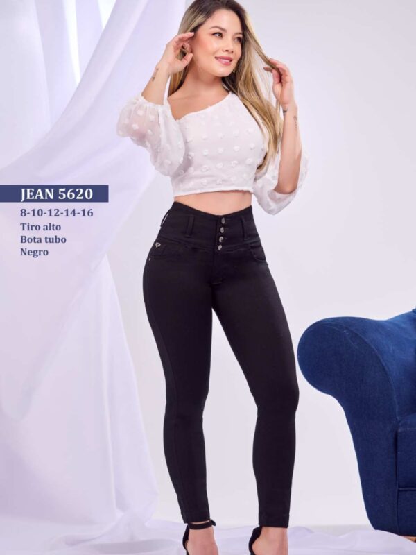 Jean skinny push up tiro alto negro elegante para mujer