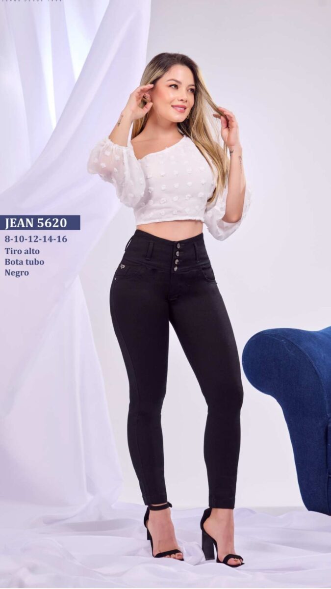 Jean skinny push up tiro alto negro elegante para mujer