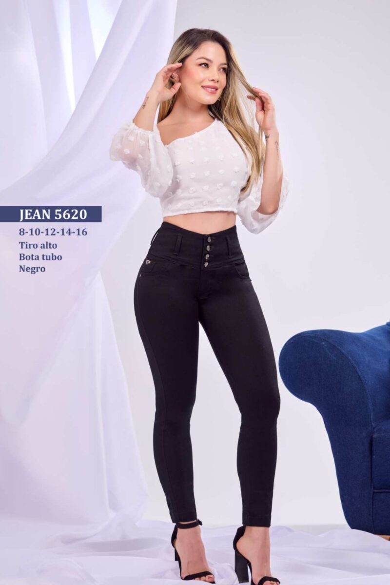 Jean skinny push up tiro alto negro elegante para mujer