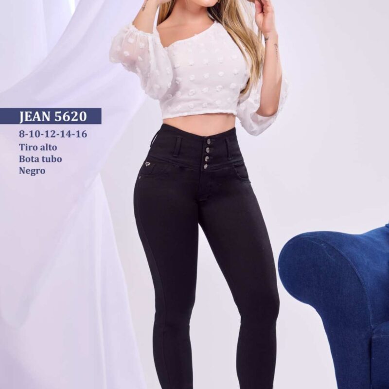 Jean skinny push up tiro alto negro elegante para mujer