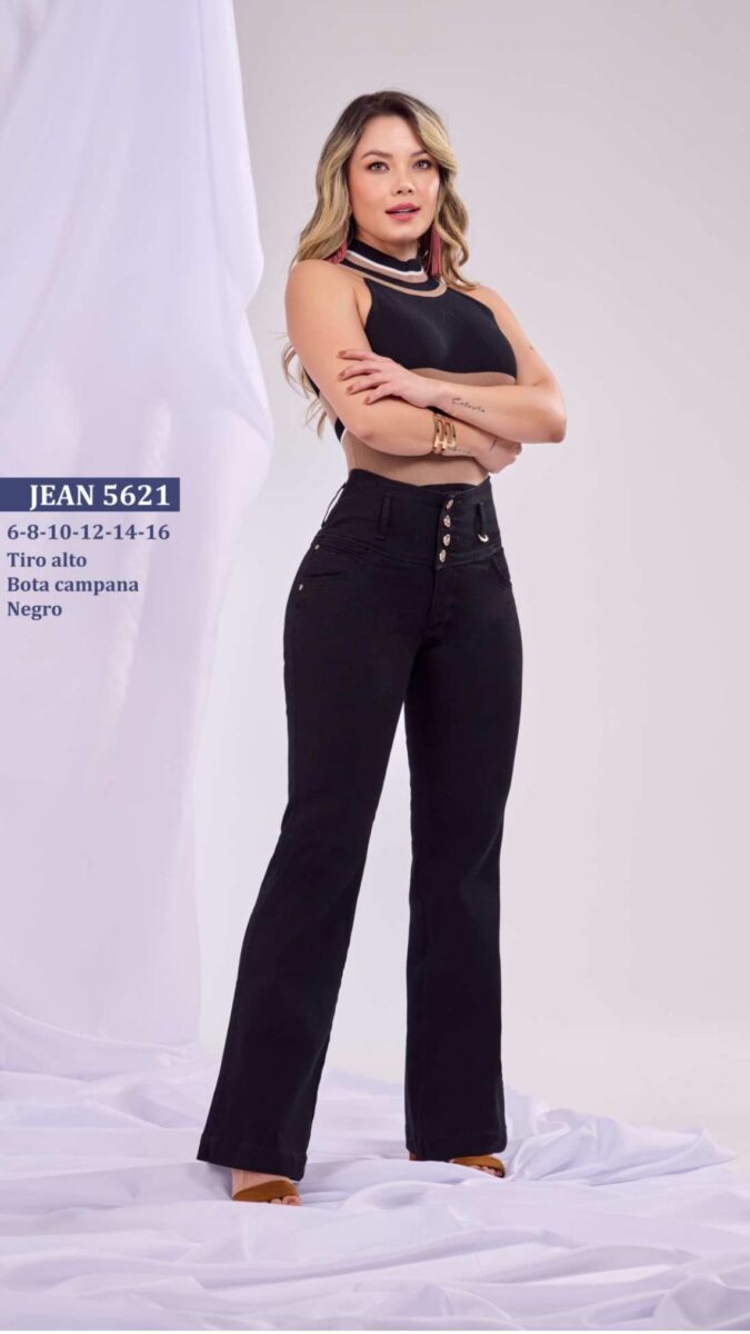Jean bota campana push up para mujer elegante con tiro alto