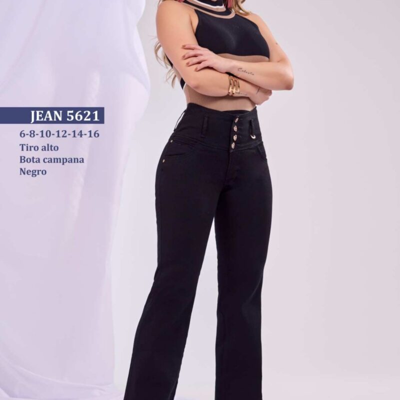 Jean bota campana push up para mujer elegante con tiro alto