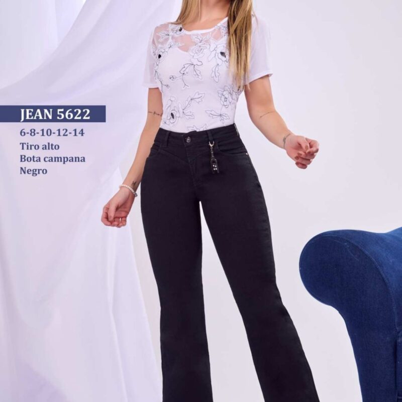 Jean para mujer de tiro alto bota campana semiformal