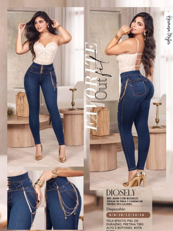 Jean skinny push up para mujer con cadena en la cintura
