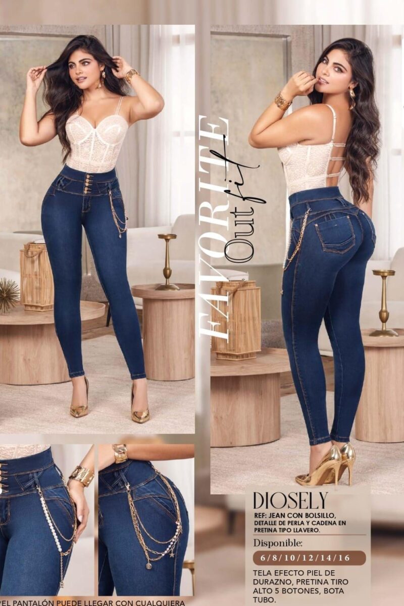 Jean skinny push up para mujer con cadena en la cintura