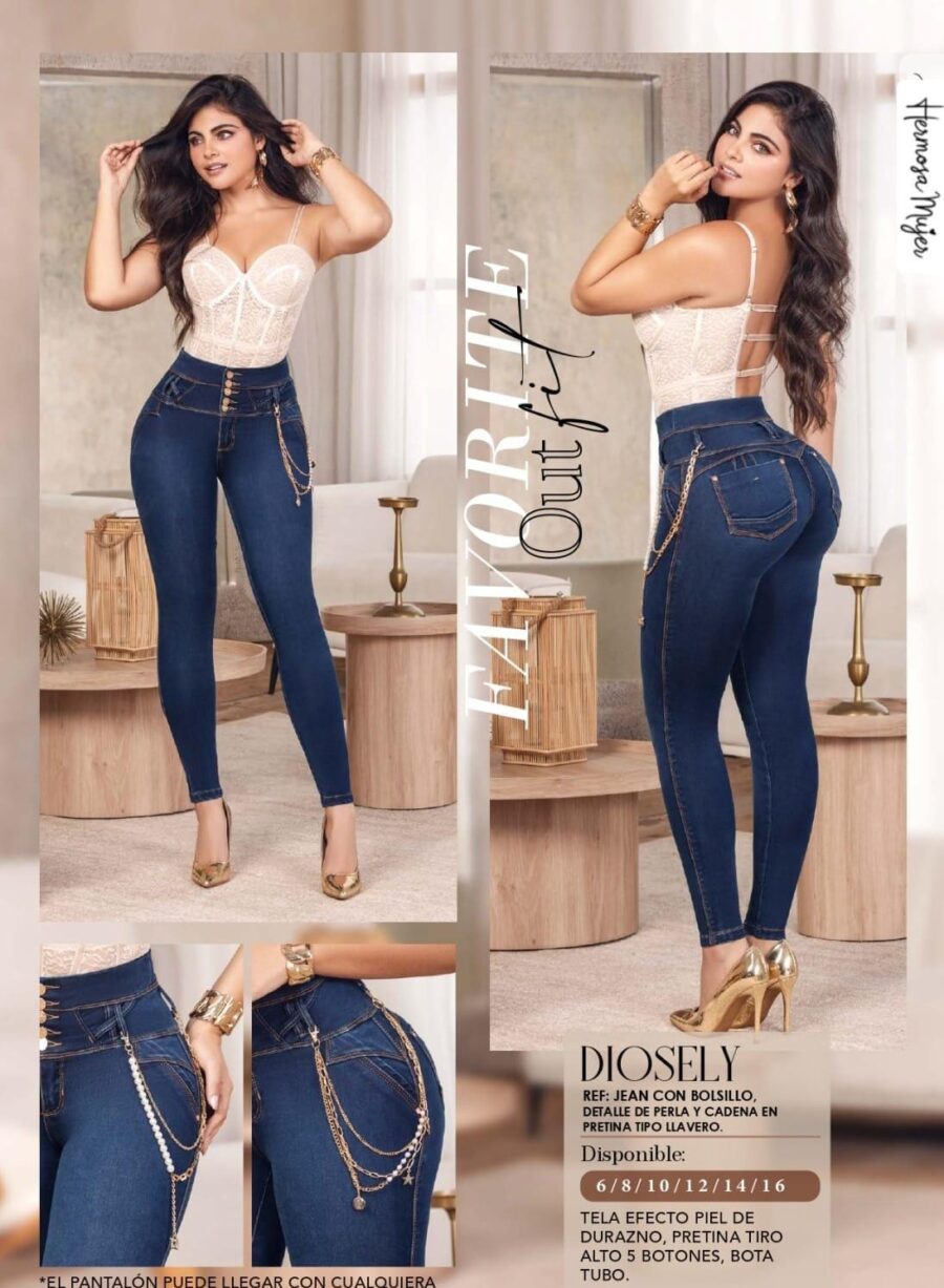 Jean skinny push up para mujer con cadena en la cintura