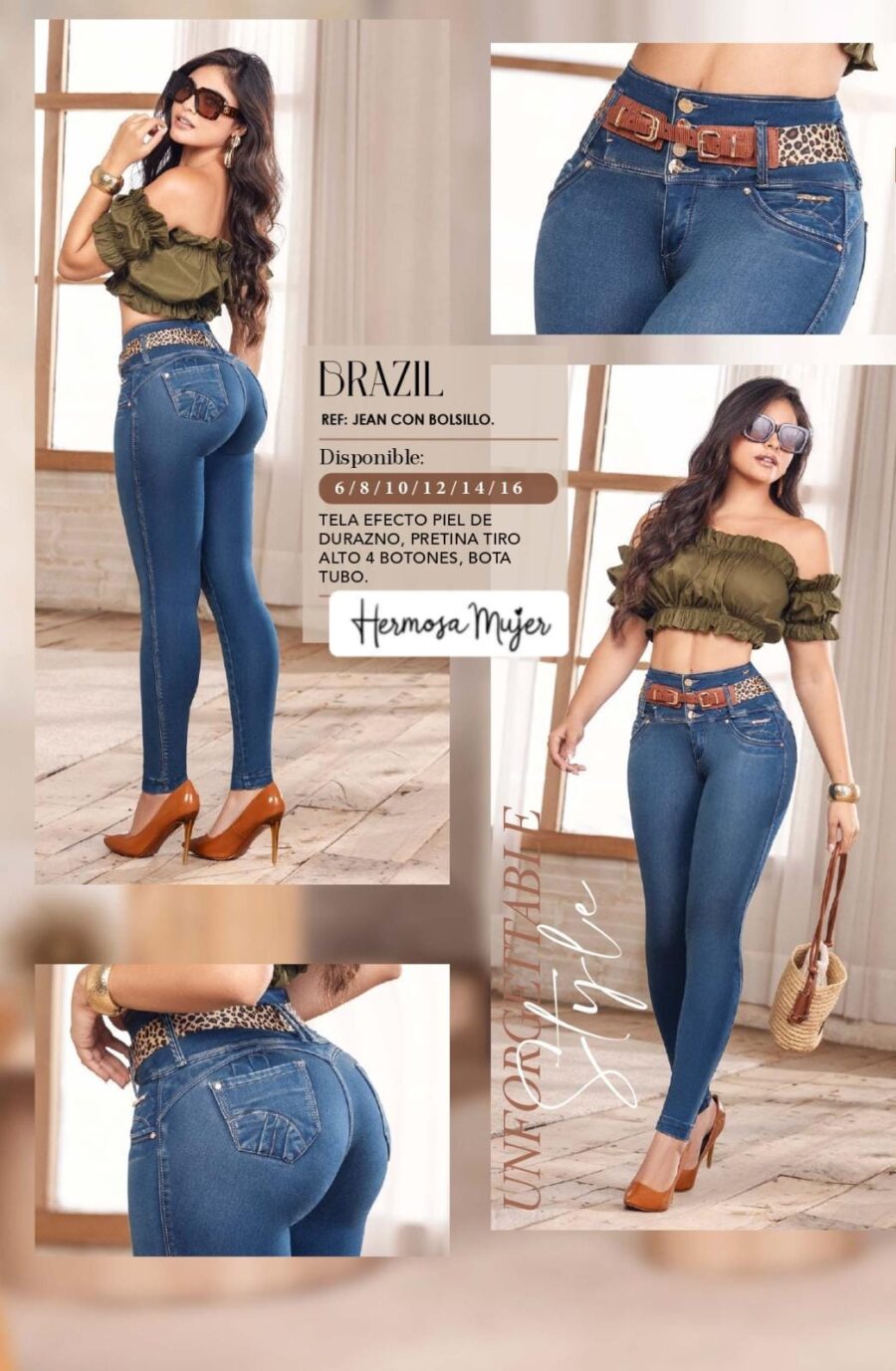 Jean skinny para mujer con tiro alto de 4 botones