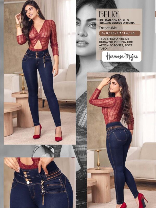 Jean push up para mujer bota tubo con bolsillos de cremallera