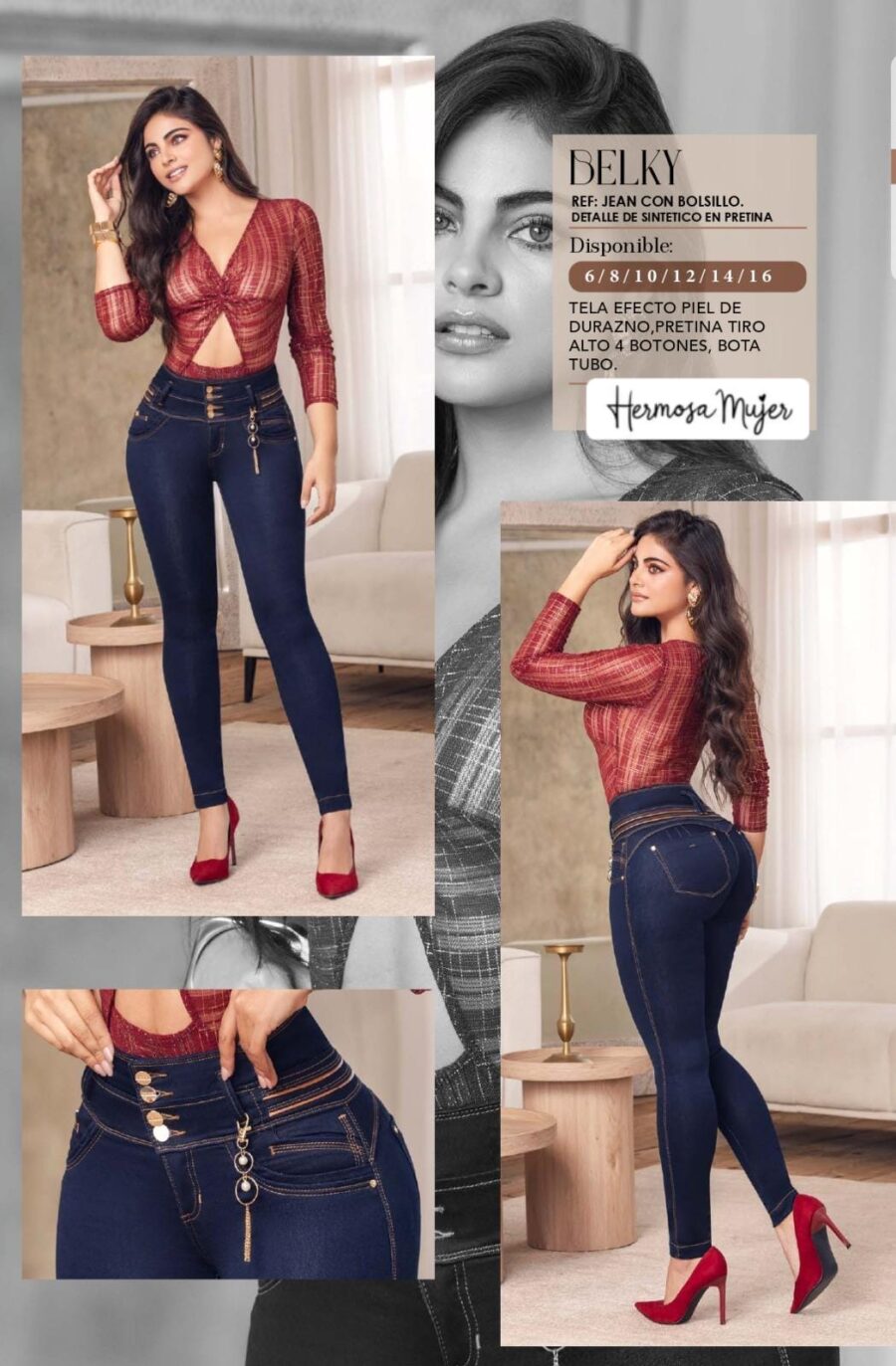 Jean push up para mujer bota tubo con bolsillos de cremallera