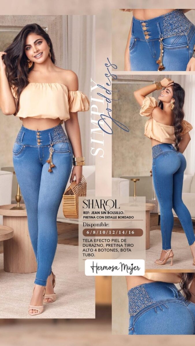 Jean push up para mujer skinny con tiro alto de tres botones
