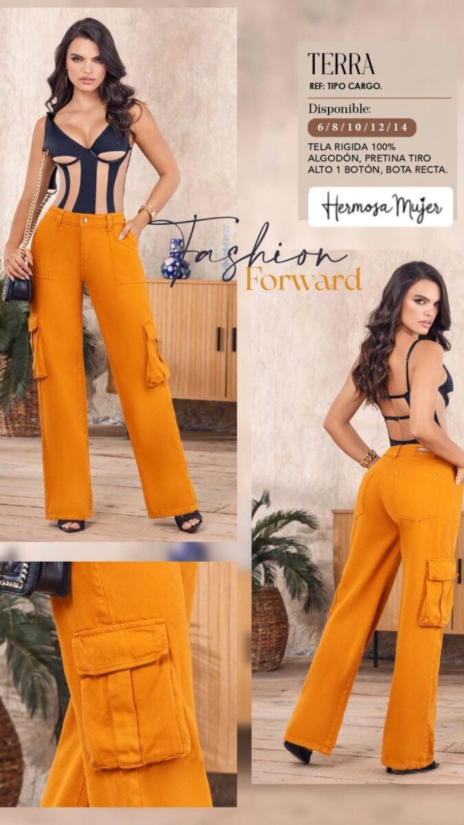 Pantalón para mujer tipo cargo en bota recta y bolsillos anchos