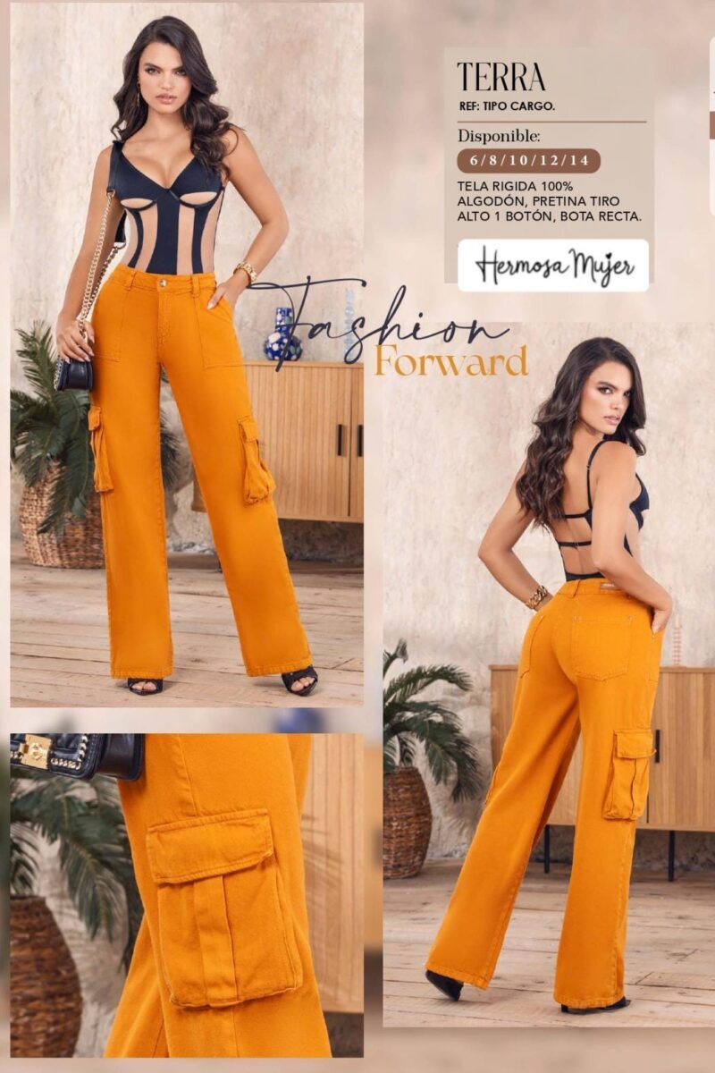 Pantalón para mujer tipo cargo en bota recta y bolsillos anchos