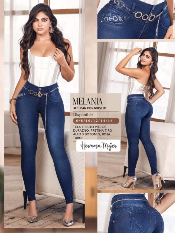 Jean push up para mujer bota tubo con accesorio y bolsillo