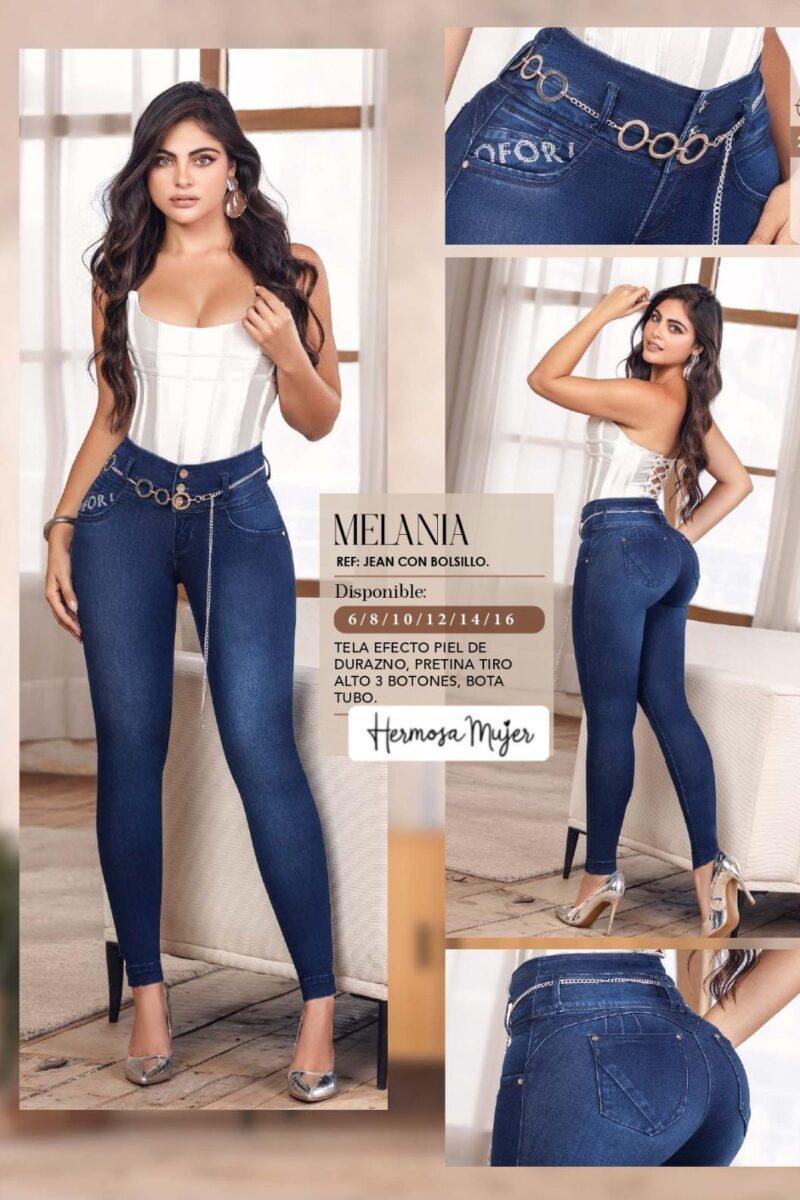 Jean push up para mujer bota tubo con accesorio y bolsillo