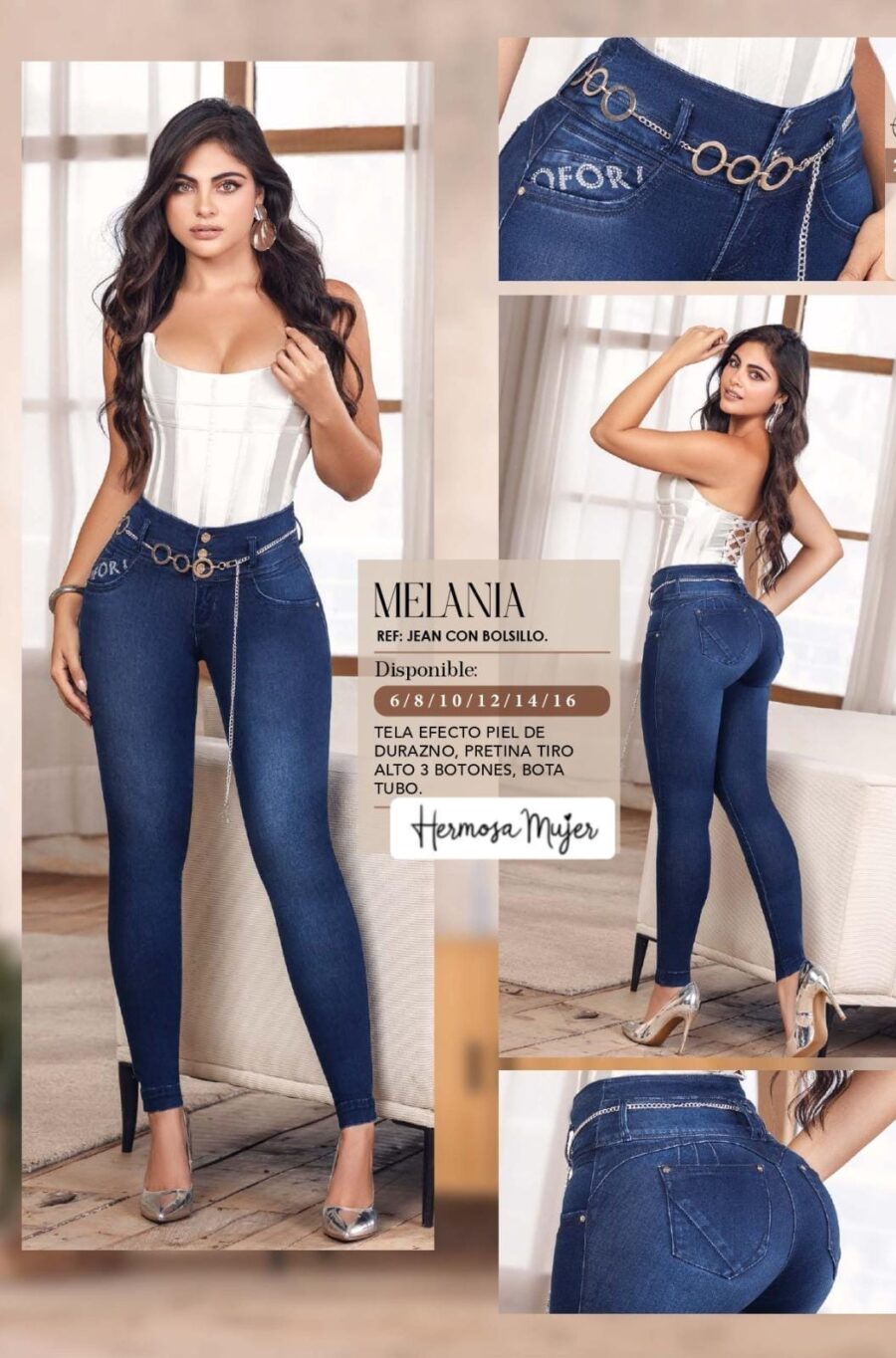Jean push up para mujer bota tubo con accesorio y bolsillo
