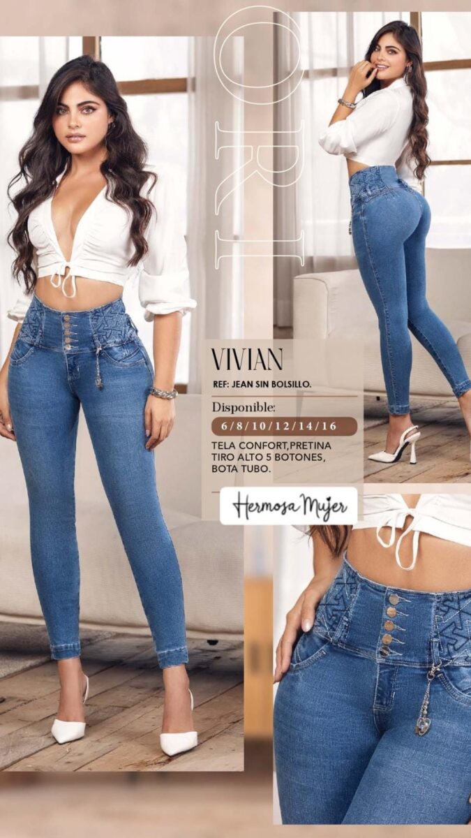 Jean para mujer skinny push up bota recogida con accesorio