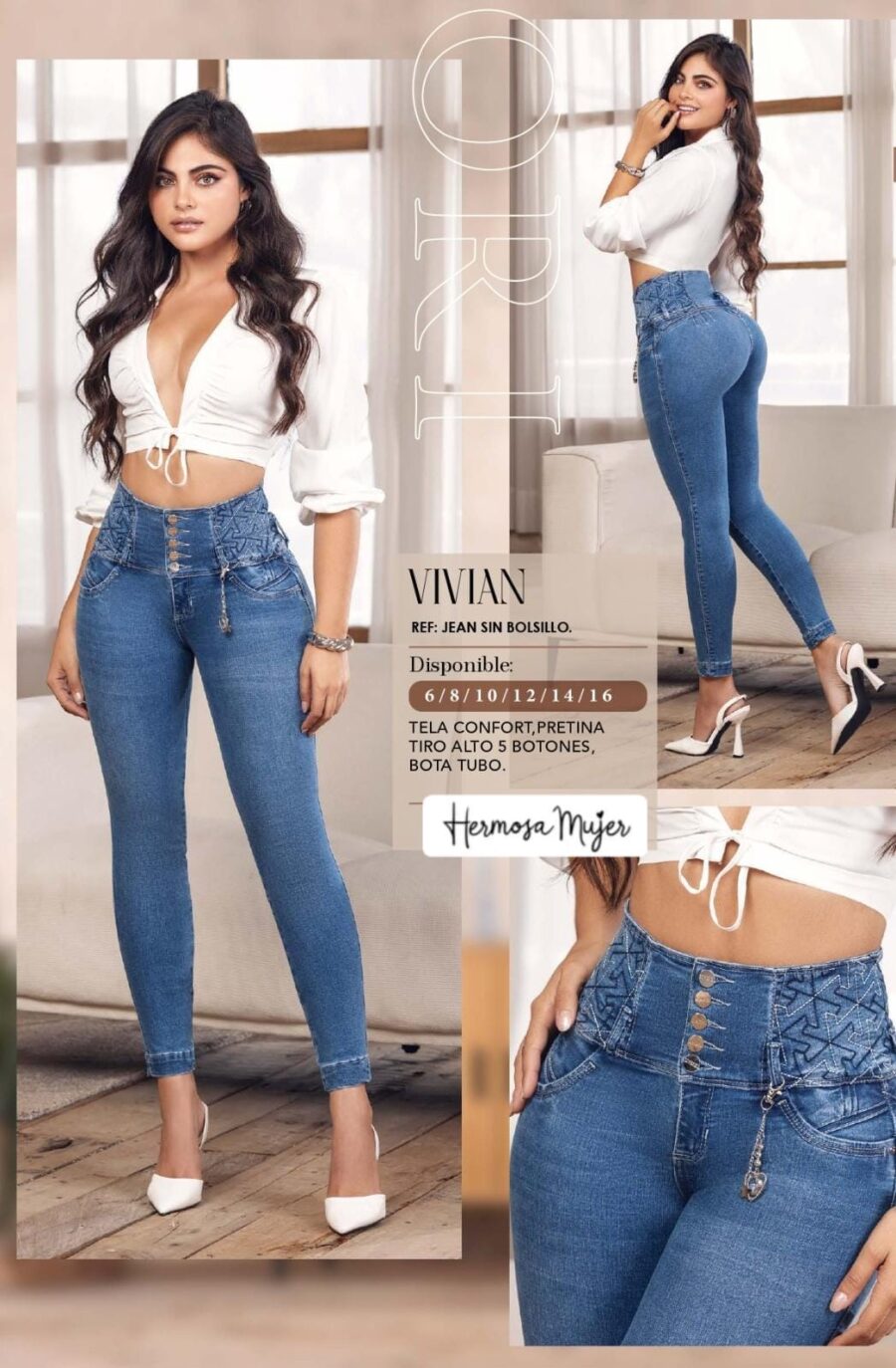 Jean para mujer skinny push up bota recogida con accesorio