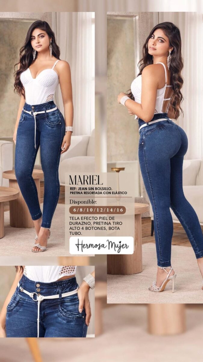 Jean para mujer skinny push up tiro alto sin bolsillos traseros