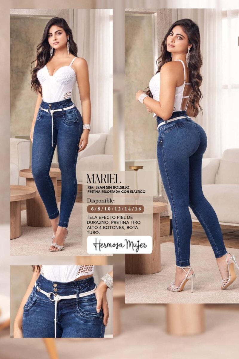 Jean para mujer skinny push up tiro alto sin bolsillos traseros