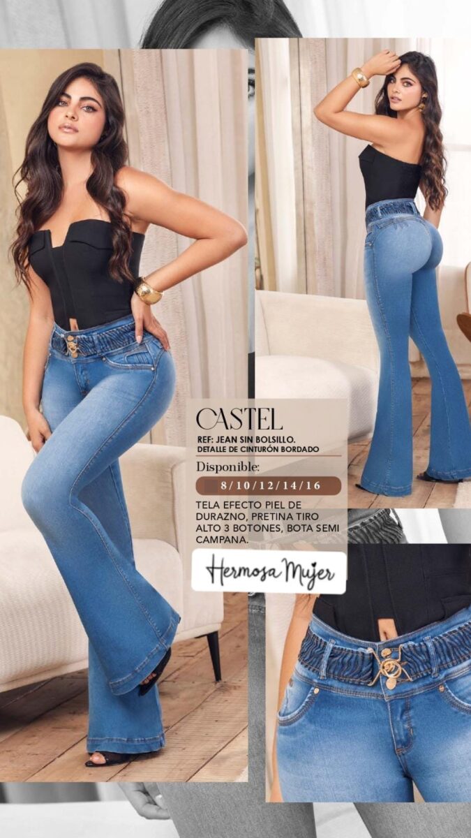 Jean push up en bota campana con tres botones