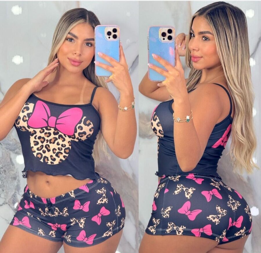 Pijama short y tirantes de ratoncita en animal style para mujer