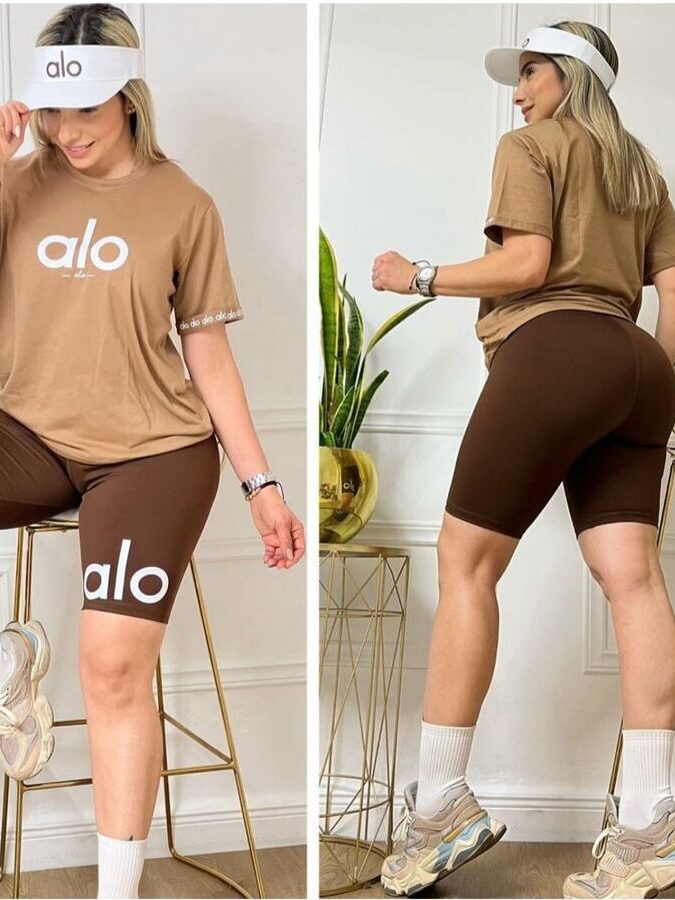 Conjunto para mujer biker licrado y camiseta alo