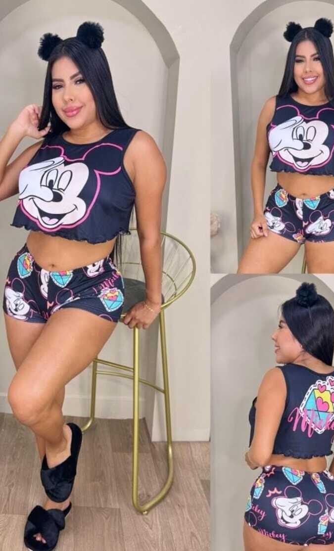 Pijama pluss size para mujer short y camisilla de Mickey Mouse
