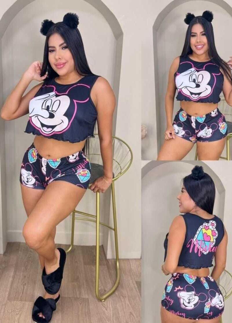 Pijama pluss size para mujer short y camisilla de Mickey Mouse