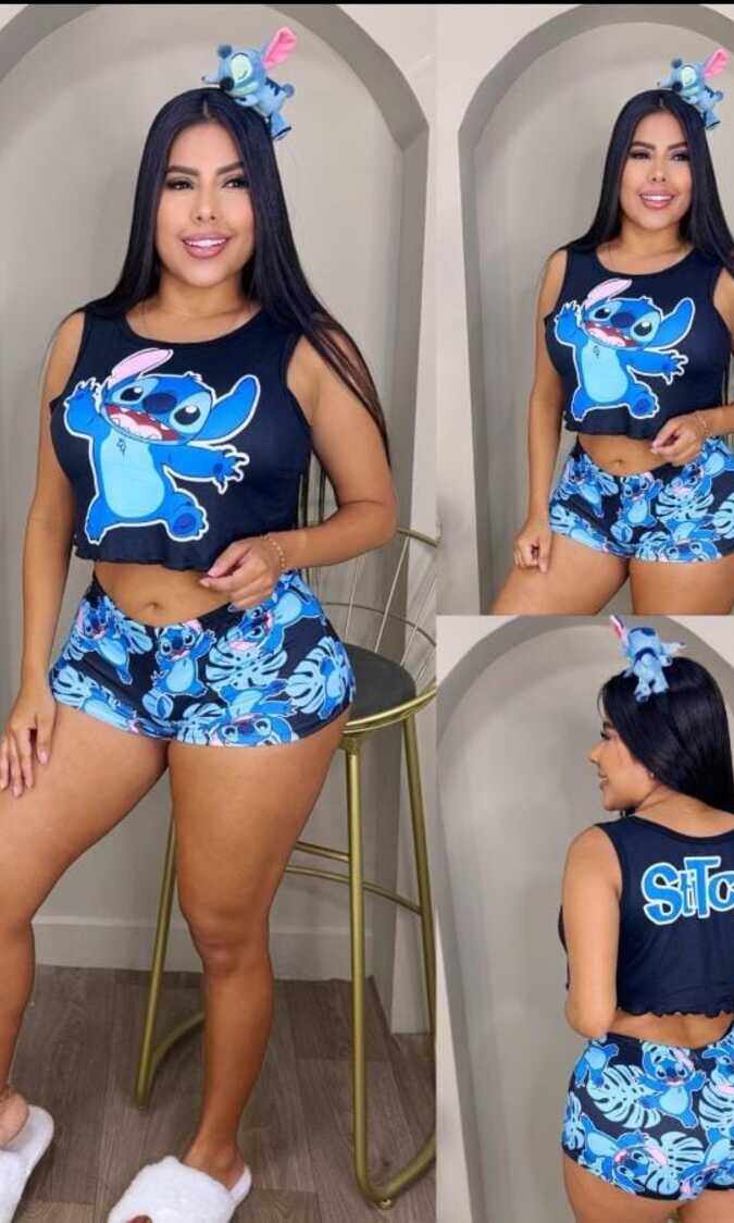 Pijama pluss size para mujer short y camisilla de Stitch