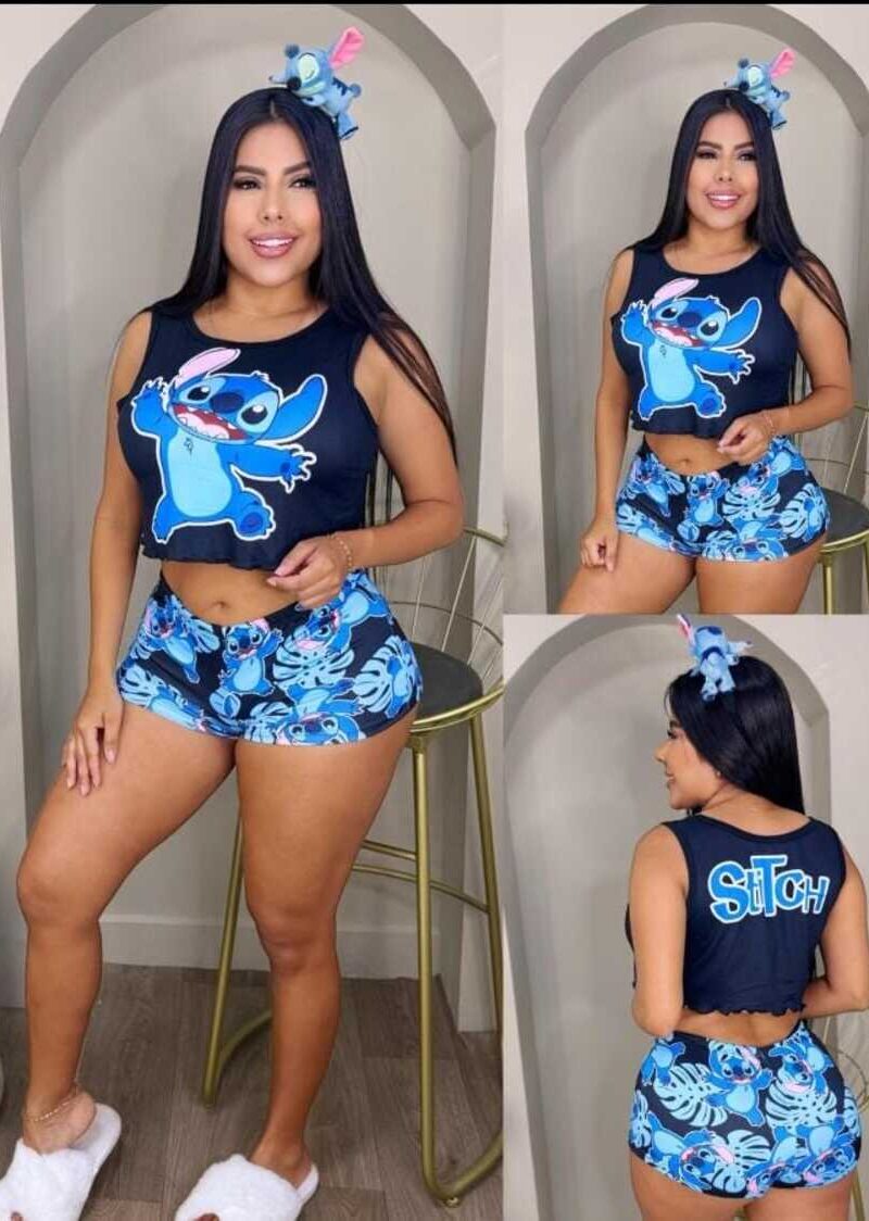 Pijama pluss size para mujer short y camisilla de Stitch
