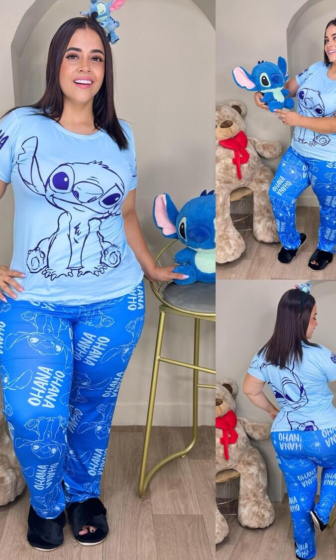 Pijama pluss size para mujer camiseta pantalon de Stitch