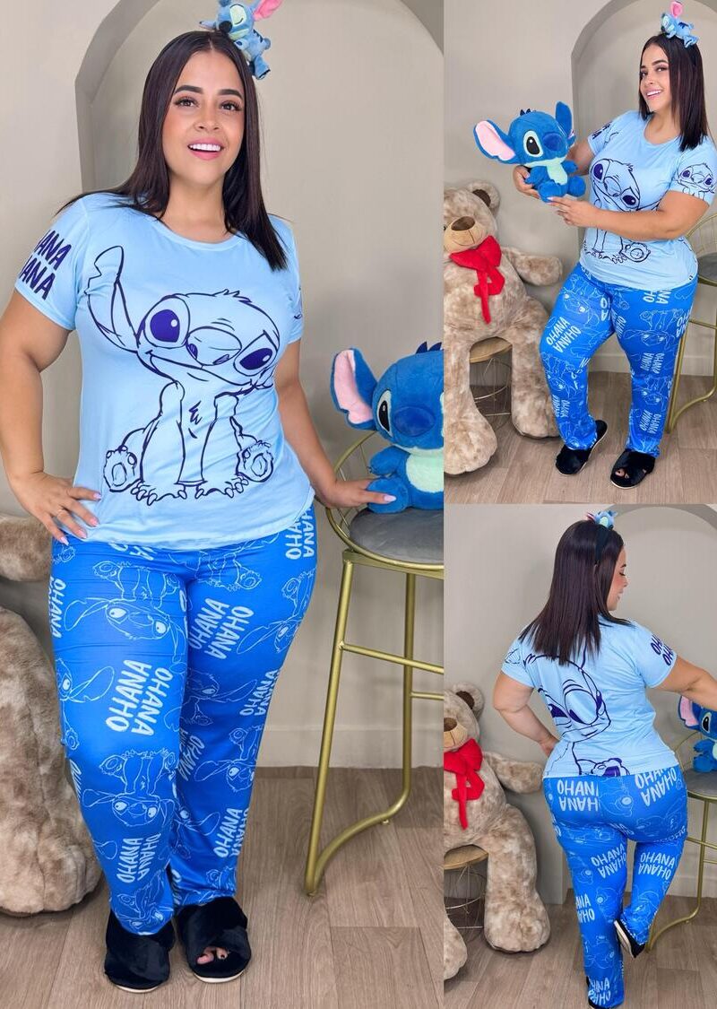 Pijama pluss size para mujer camiseta pantalon de Stitch