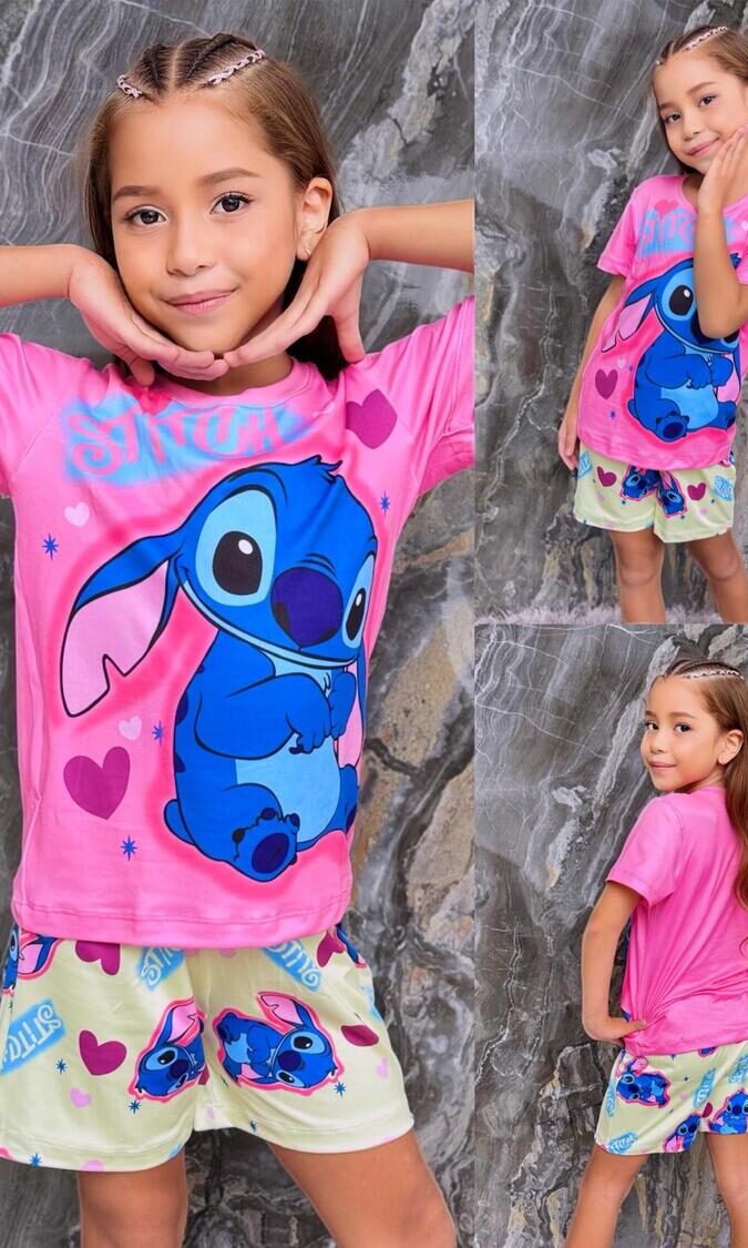 Pijama para niña short y camiseta de Stitch