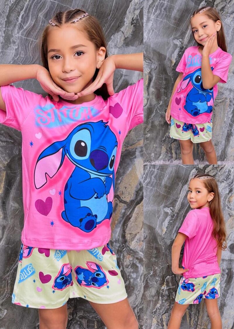 Pijama para niña short y camiseta de Stitch