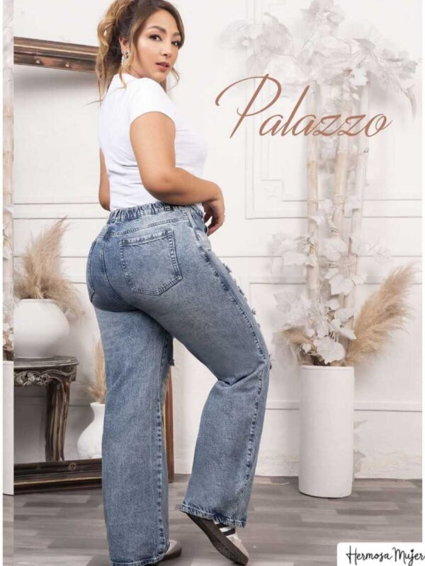 Jean pluss bota ancha con rotos para mujer