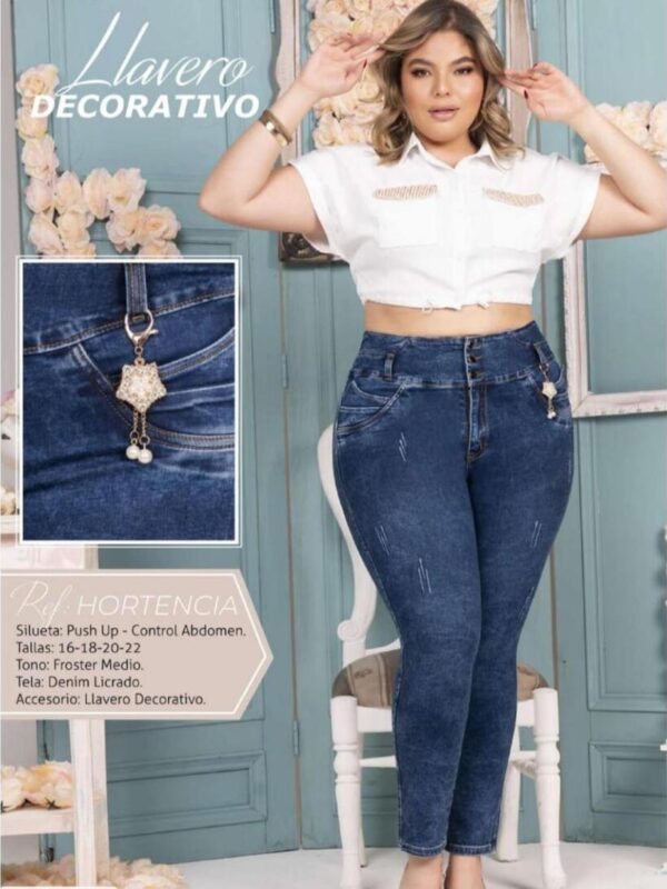 Jean push up bota recta con llavero para mujer