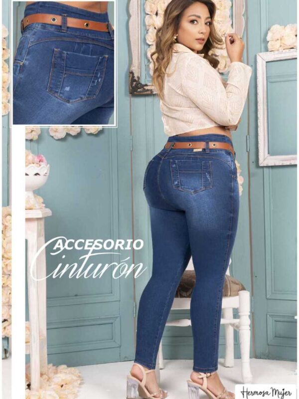 Jean push up bota tubo con cinturon para mujer
