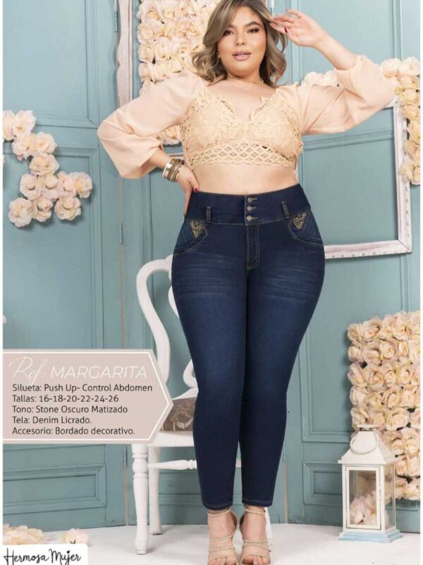 Jean push up bota tubo con bordado para mujer