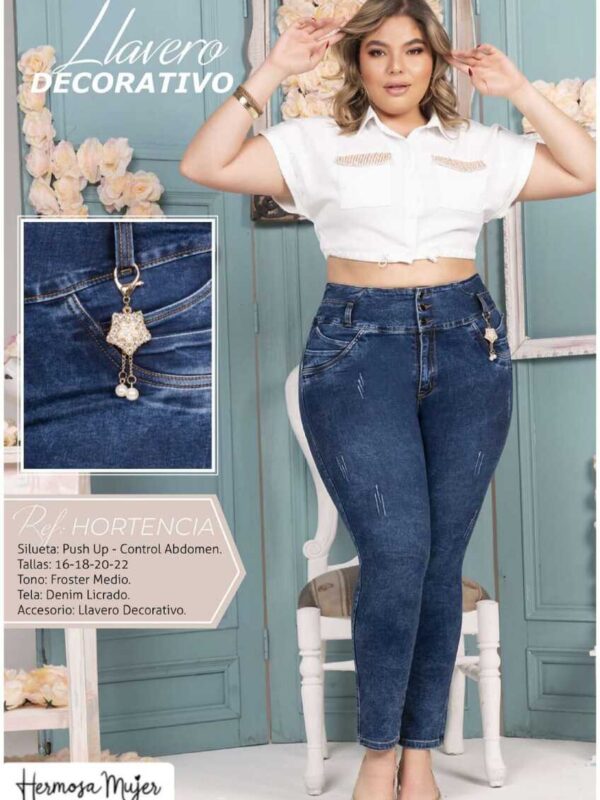 Jean push up bota tubo con llavero para mujer