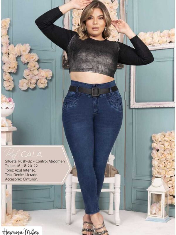 Jean push up bota tubo con cinturon para mujer