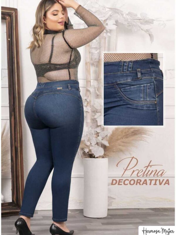Jean push up bota tubo con tres botones para mujer