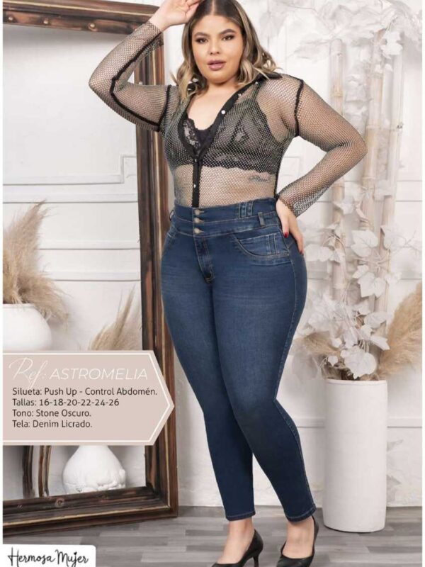 Jean Plus Size Push-Up Control Abdomen con Triple Botón