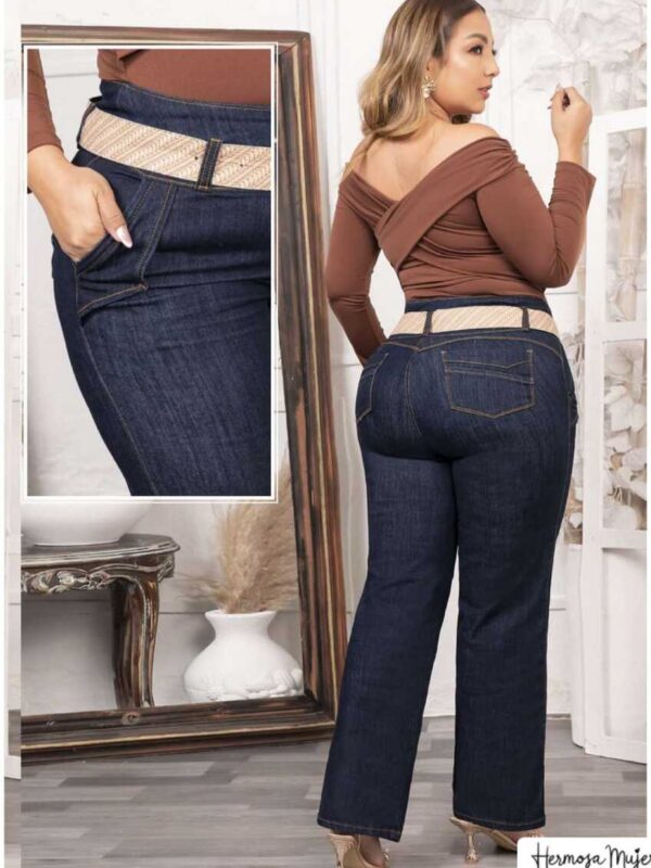Jean push up bota tubo con cinturon para mujer
