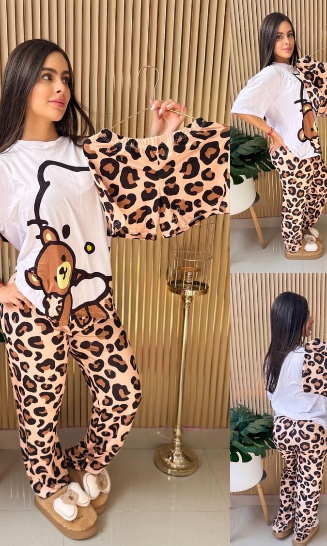 Pijama short camiseta y pantalón Kello Kitty animal style