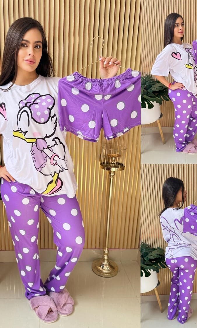 Pijama en conjunto short camiseta y pantalón de pata Daisy